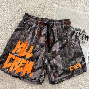 Kill Crew MUAY THAI SHORTS (MID THIGH CUT) - CAMO/ORANGE
